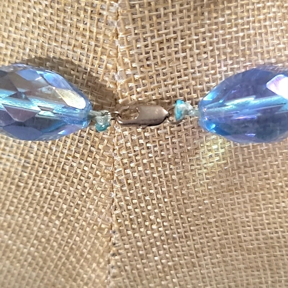 Ice Blue Faceted Crystal Aurora Borealis Chunky Necklace